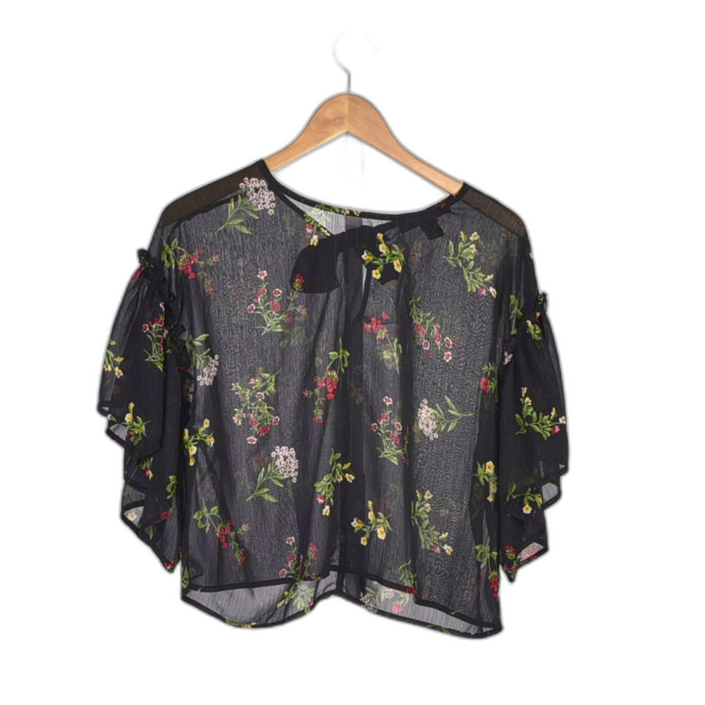 Forever 21 Sheer Floral Bohemian Hippie Chic Blouse Flutter Sleeve Size XL